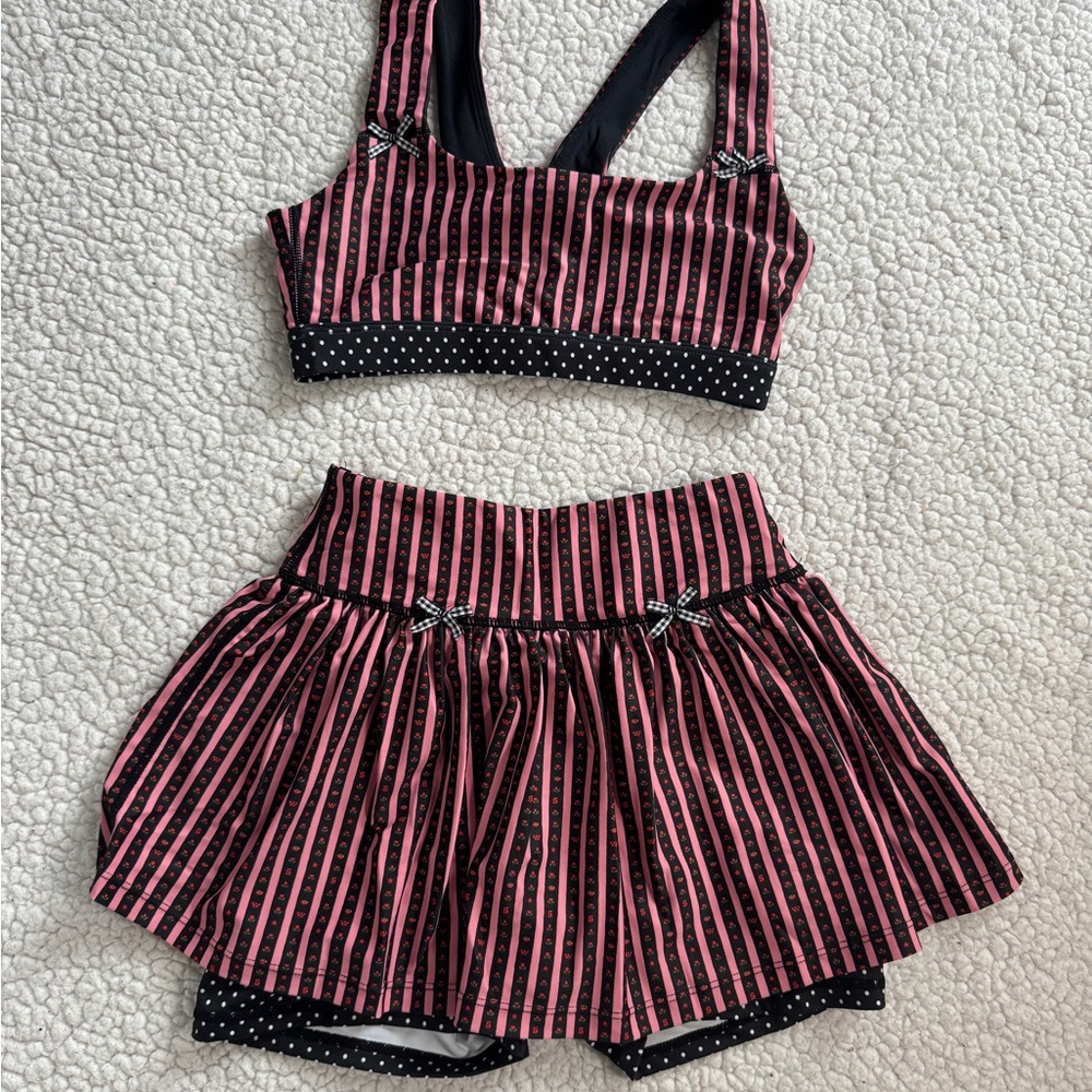 strawberry western striped pink and black workout set